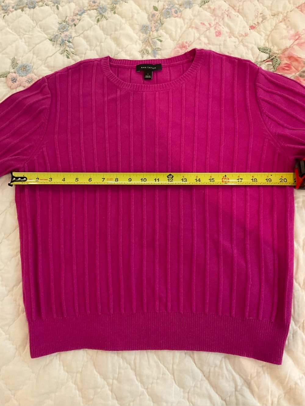 Ann Taylor Short-Sleeve Ribbed Knit Top in Dark Pink - Picture 5 of 7